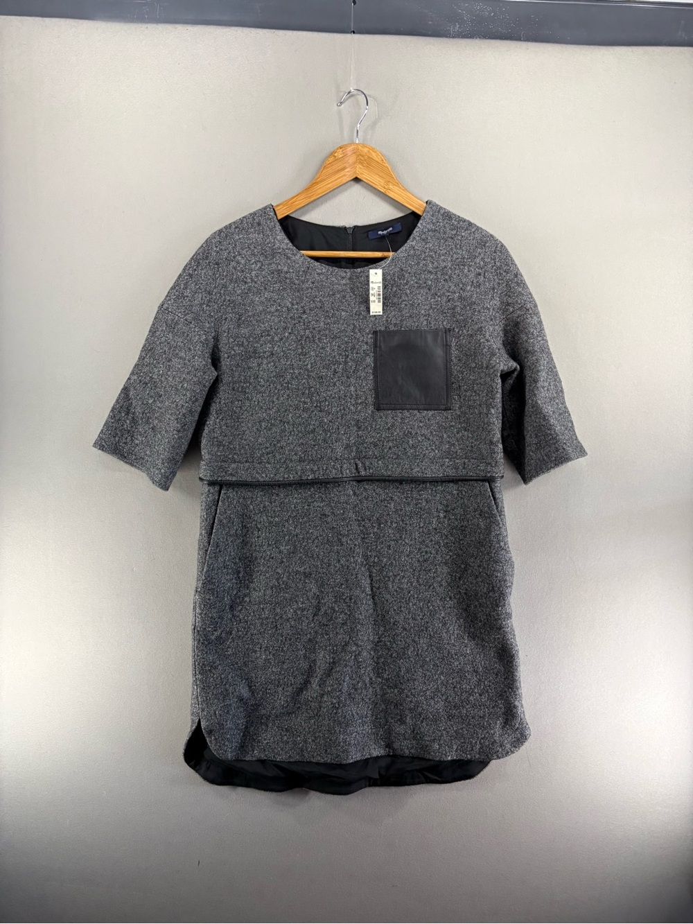 NWT Madewell leather-pocket installation dress gray size Medium B2651 $168